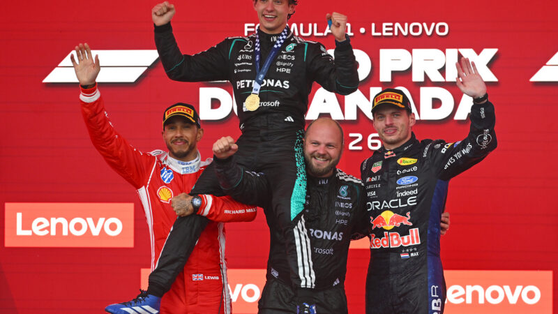 Andrea Kimi Antonelli, Lewis Hamilton ja Max Verstappen Grand Prix of Canada 2026, Foto: Rudy Carezzevoli/Getty Images